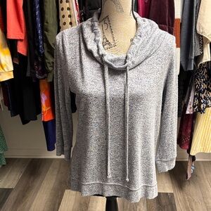 Light Gray Cowl Neck Drawstring Lightweight Pullover